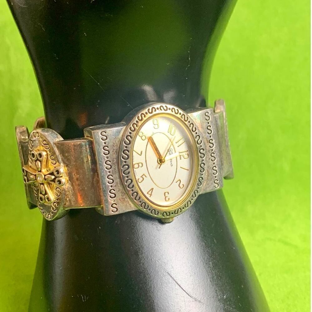 Vintage Geneva 7197 Faith Hope Love Cross Cuff watch, Marked